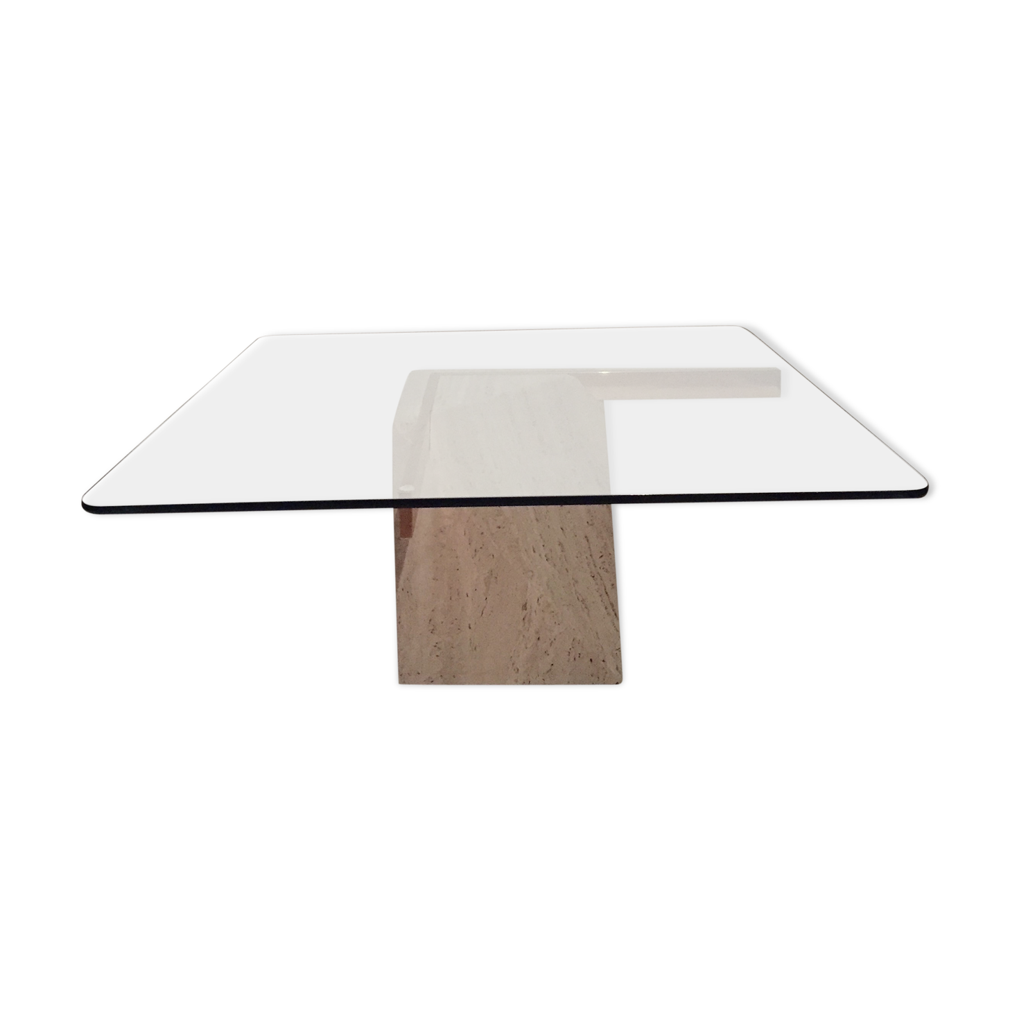 Artedi Italy coffee table in travertine, brass and glass 1970s