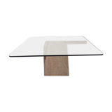 Artedi Italy coffee table in travertine, brass and glass 1970s