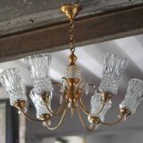 Vintage pendant light, brass pendant light with glass globe, 6-light chandelier