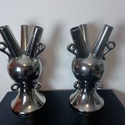 2 Grands Vases Vintage • Céramique Chromée • XXL • 1990