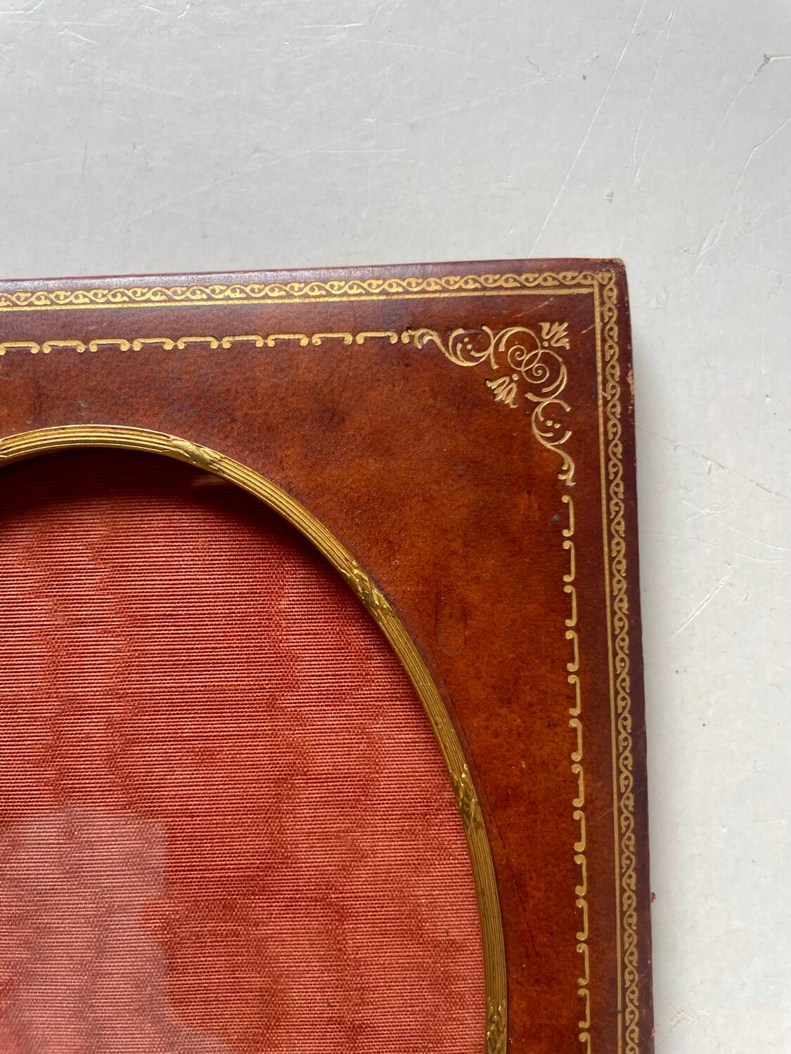 Antique leather with gilding frame measurements 18 cm x 14 cm