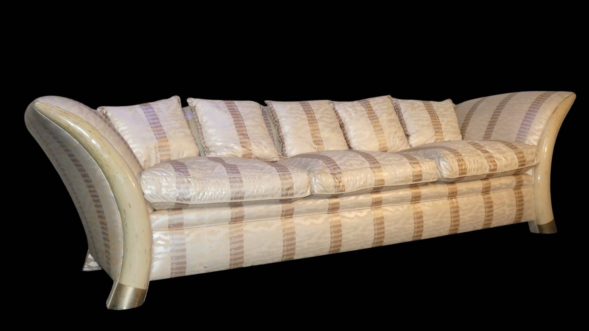 Sofa and armchair in colonial style with saber legs in resin, Italy, 1970s.