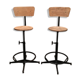 Lot de 2 tabourets d’atelier en métal et bois