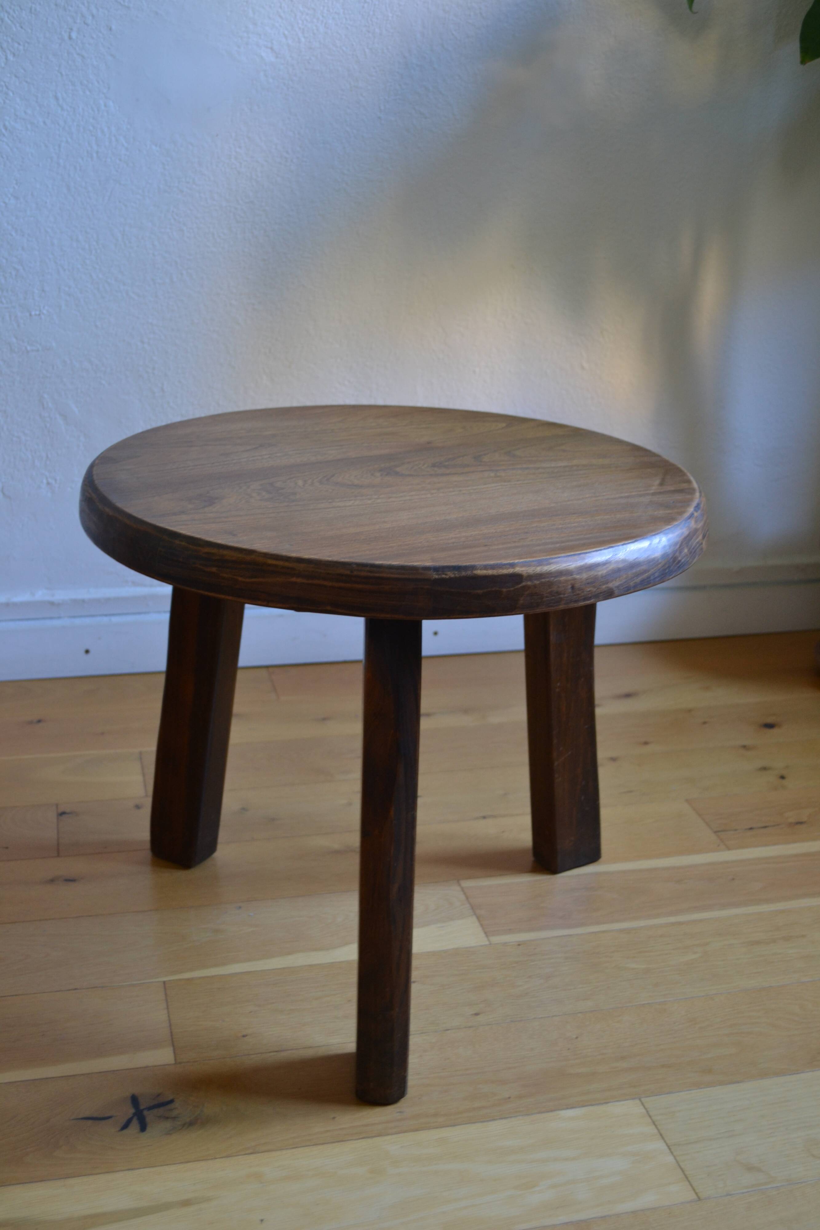 Brutalist tripod coffee table in solid oak, 1960s