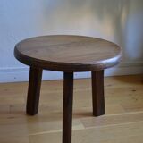 Brutalist tripod coffee table in solid oak, 1960s