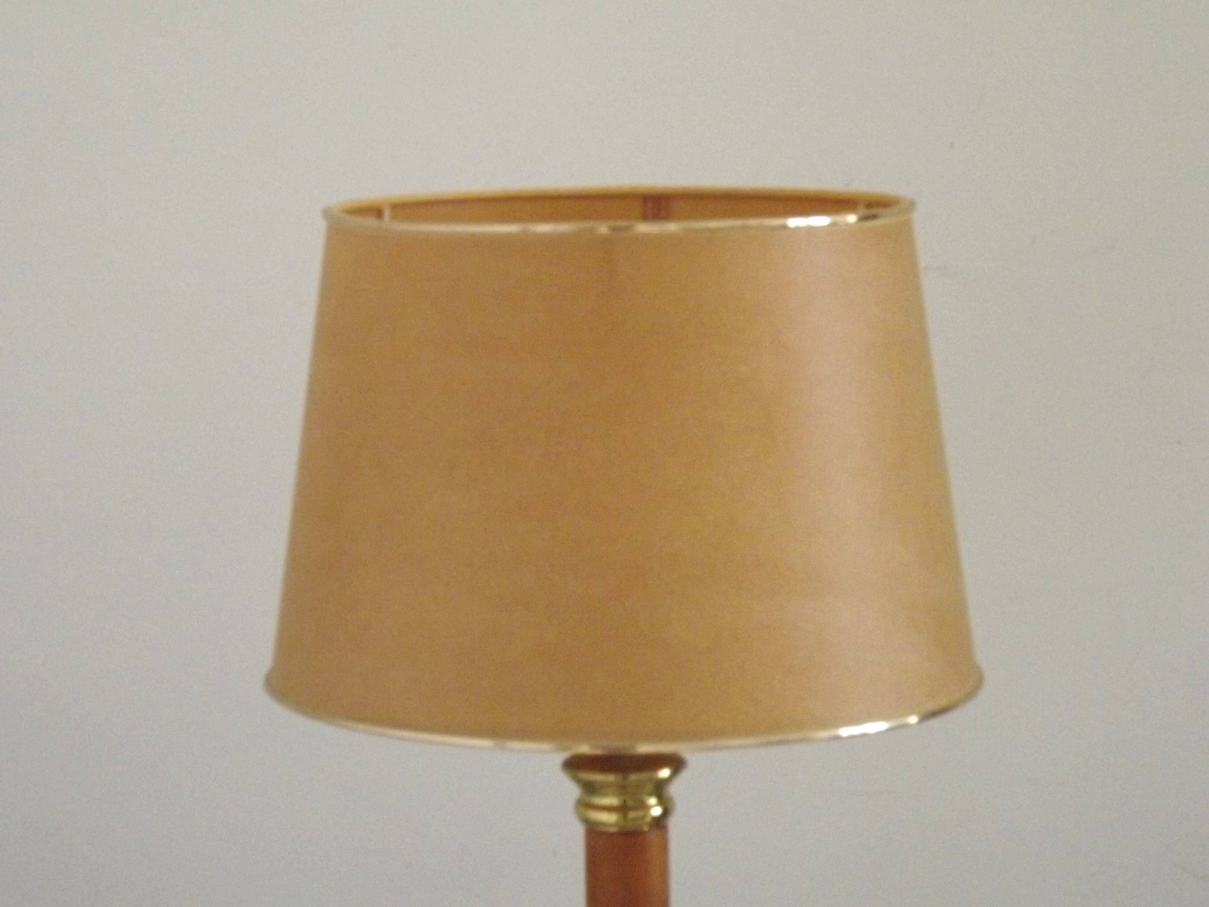 Tall French Mid Century Table Lamp Square Base With Beige and Gold Shade