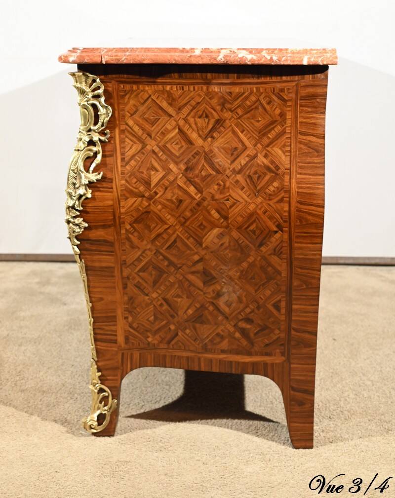 Tomb Commode in Violet Wood Marquetry, Transition Louis XIV / Louis XV style – 1st Par