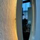 Vintage Oval Mirror with Lighting in Wooden Frame, Hillebrand Germany 1970s