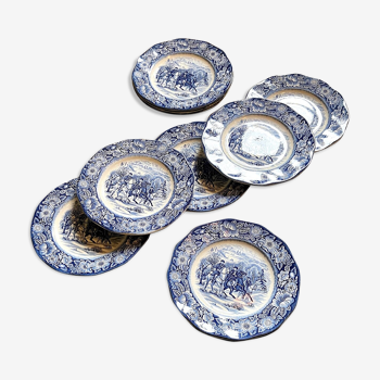 10 assiettes plates en terre de fer anglaise Liberty blue