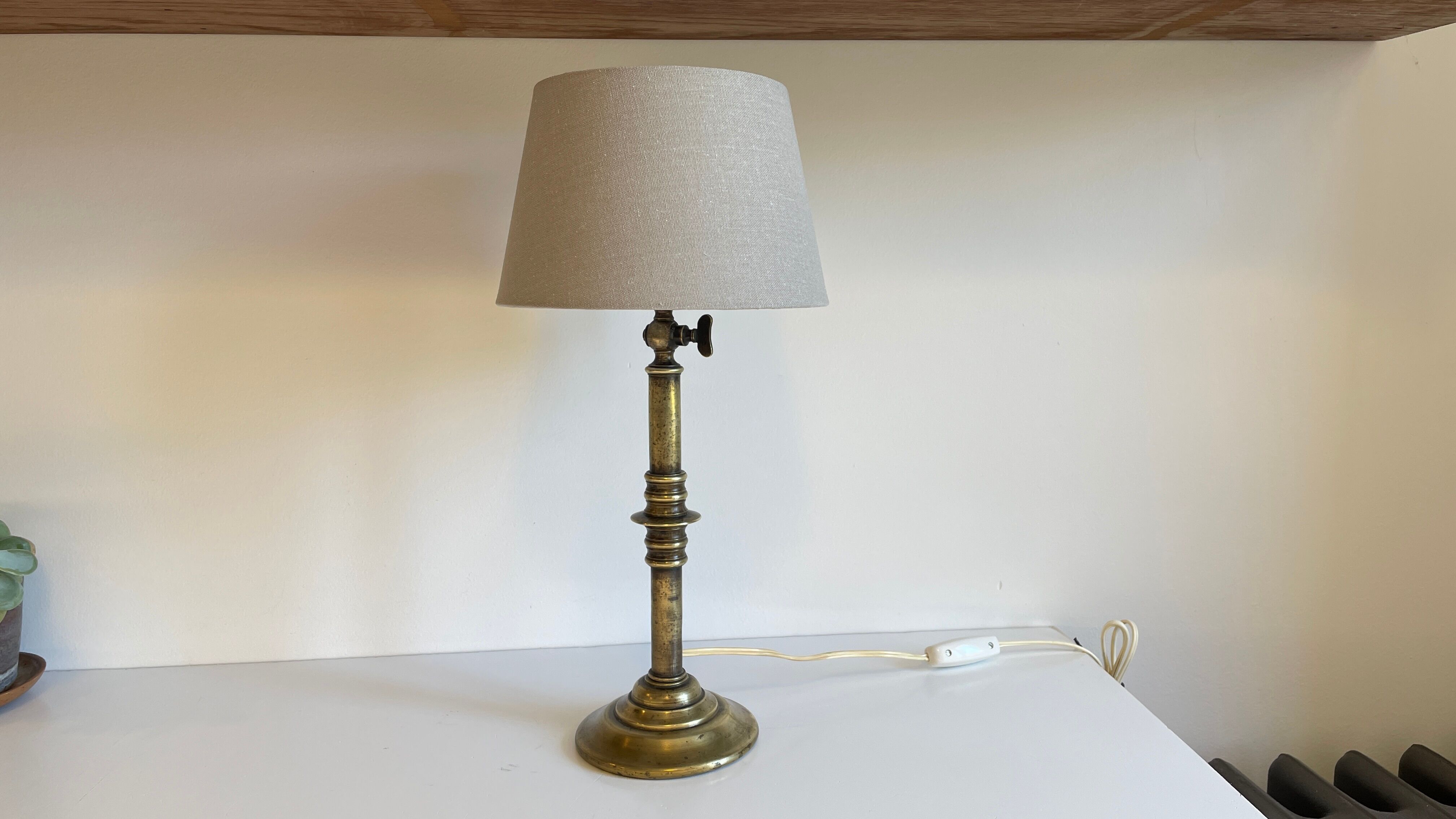 Solid brass lamp and vintage fabric