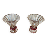Paire Ancien Vase Taillé Transparent + Rouge Décoration Vintage