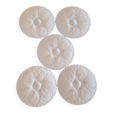 5 white porcelain oyster plates by Pillivuyt