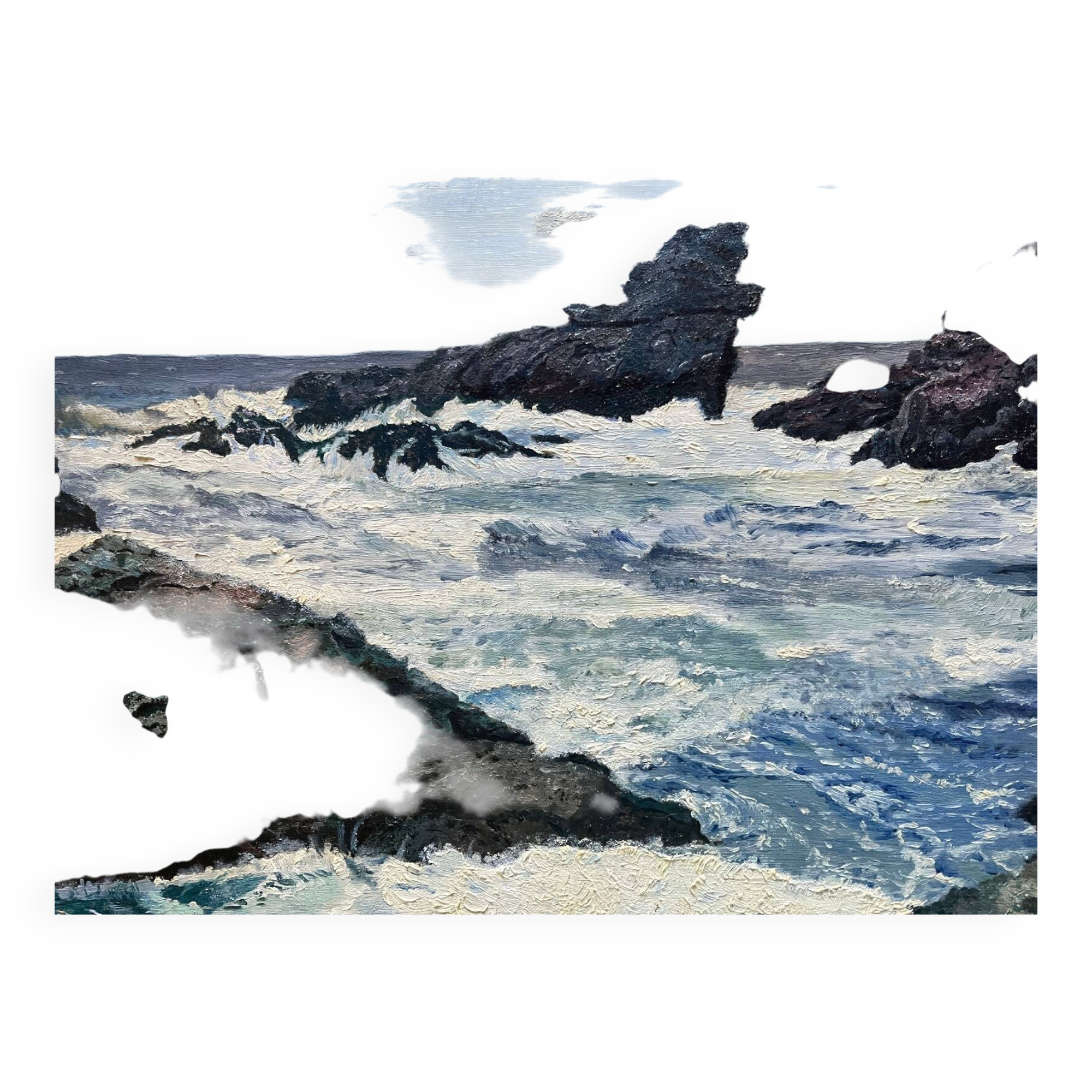 Tableau HSP "Belle-Ile - cave of the apothecary" Marine signed 1960