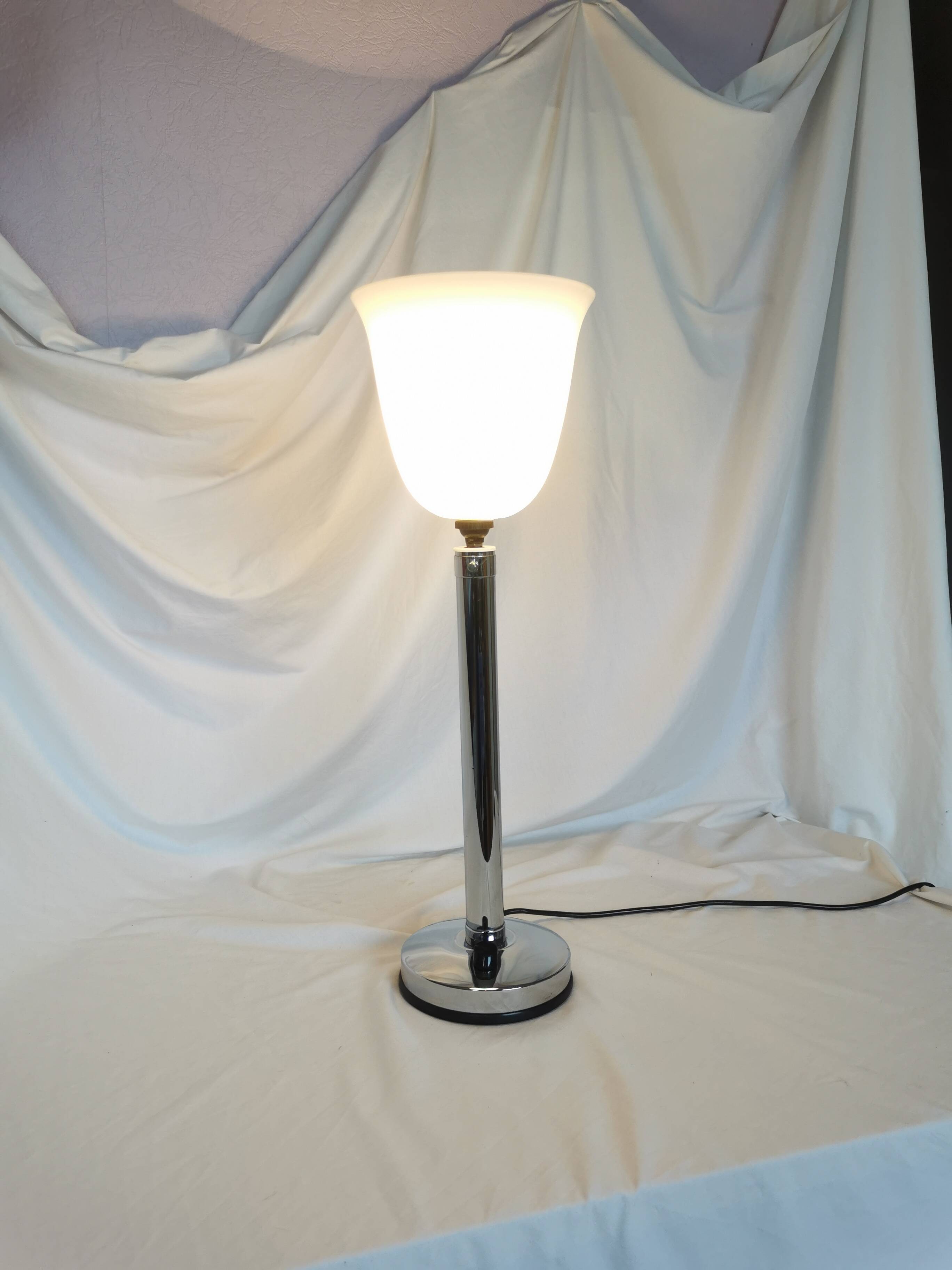 Large chrome and opaline lamp, Mazda and Ferdinand Solere, France, 1970