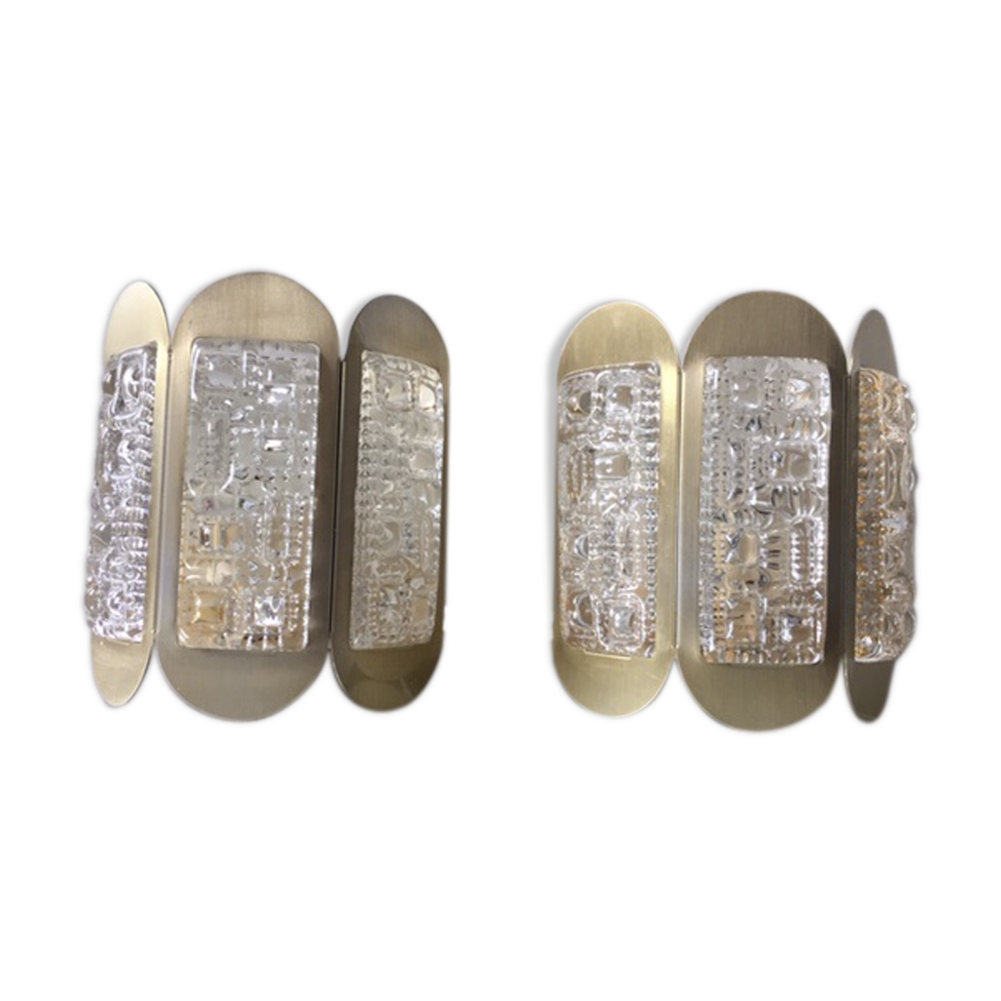 Pair of Scandinavian Midcentury wall lights in Crystal and Brass