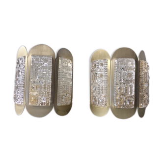 Pair of Scandinavian Midcentury wall lights in Crystal and Brass