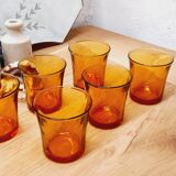 Set 6 amber glasses and decanter