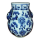 Rare vase in blue and white porcelain – handles sculpted as rabbit heads.