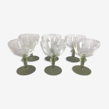 Lot 6 anciens verres à pied en verre fin vintage