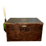 Coffre malle ancienne en bois dessus plat vintage