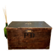 Old wooden trunk chest, vintage flat top