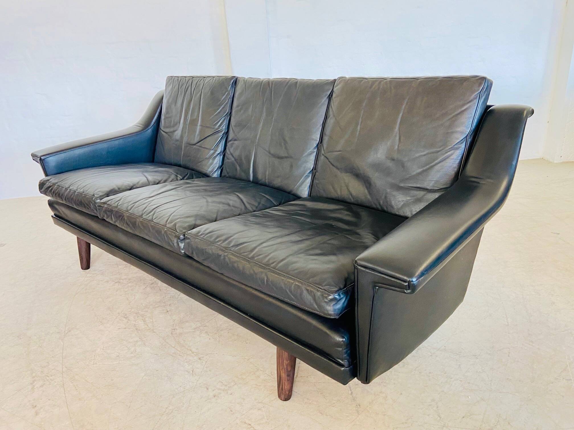 Vintage Danish Mid-Century Georg Thams 3-Seater Sofa in Black Leather, 1960
