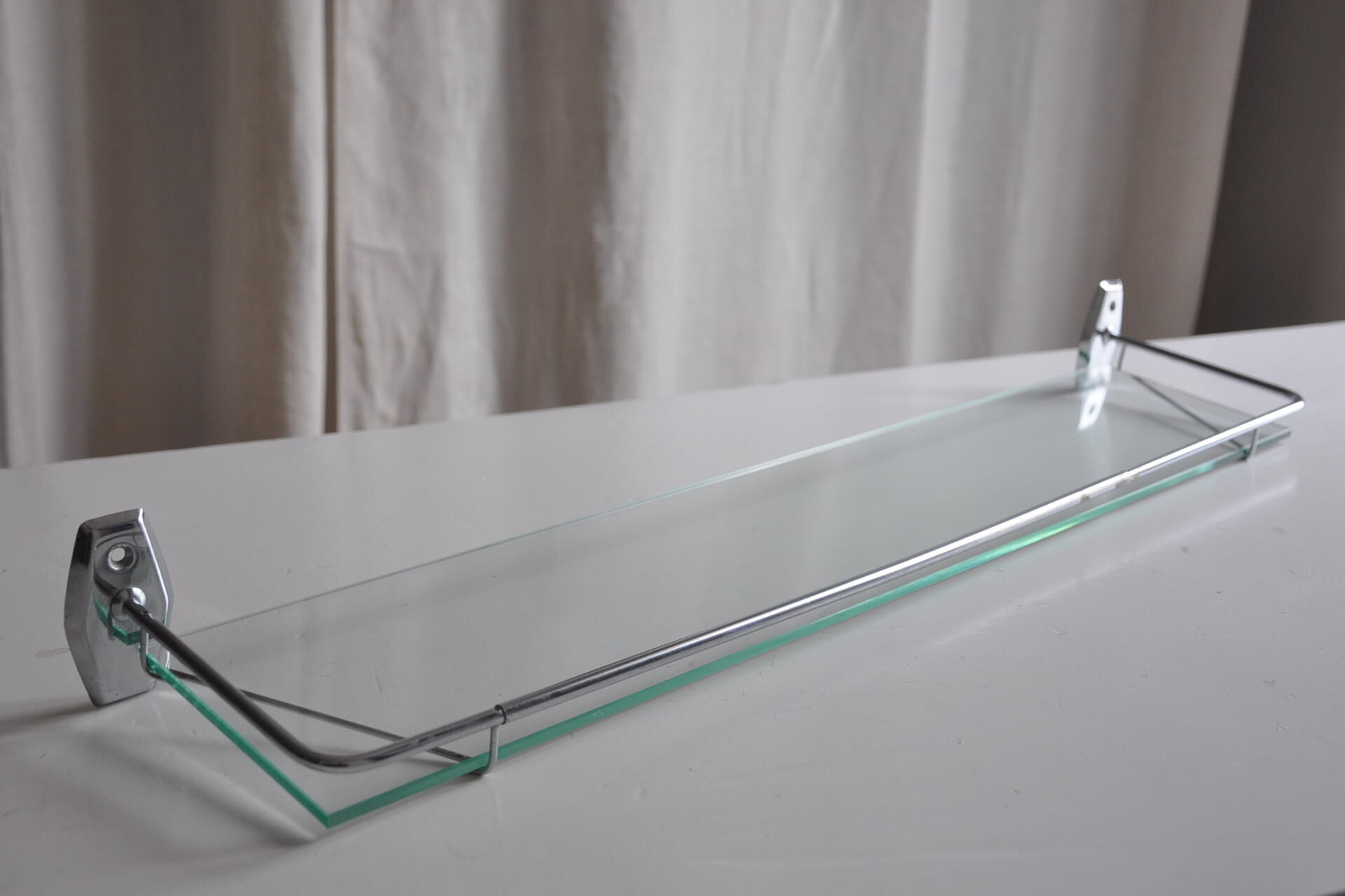 Vintage bathroom shelf chrome metal and glass