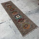 Vintage Caucasian Kazak Wool Runner Rug With Geometric Medallions – 84x300