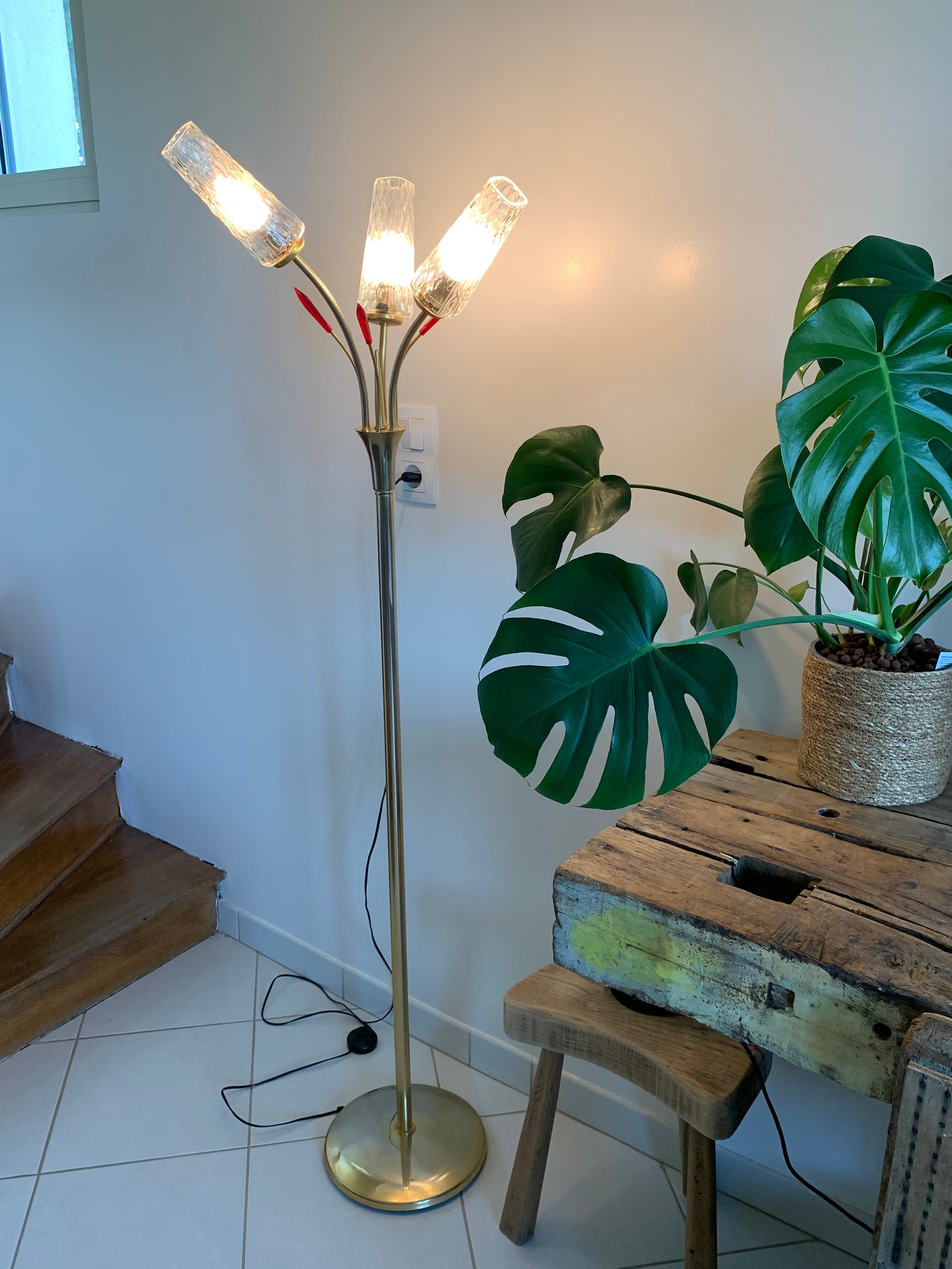 Vintage brass floor lamp with 3 lights, 1960s
