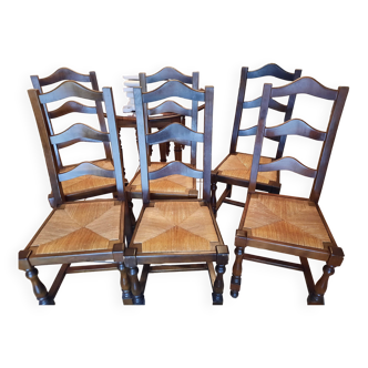 1 set of 6 oak dining room chairs