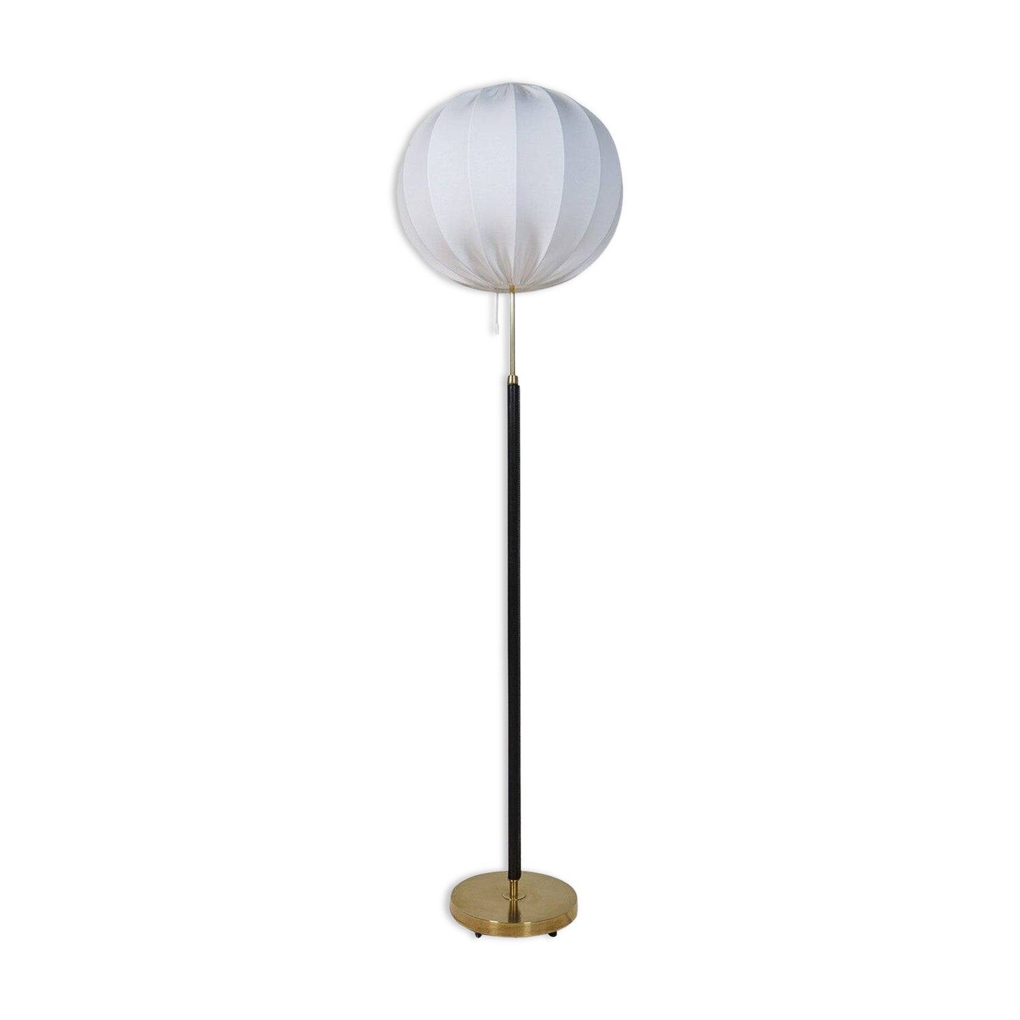 Mid-century black leather and brass floor lamp by Falkenbergs Belysning, Sweden, 1960s.