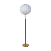 Mid-century black leather and brass floor lamp by Falkenbergs Belysning, Sweden, 1960s.