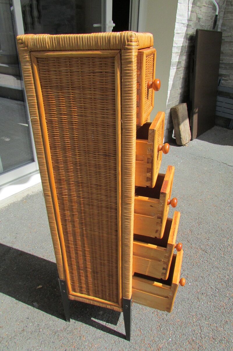Rattan chiffonnier braided on metal feet