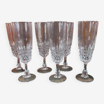 Set of 6 Cristal d'Arques Pompadour champagne flutes