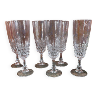 Set of 6 Cristal d'Arques Pompadour champagne flutes