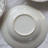 4 vintage white porcelain soup plates - Blue polka dot pattern