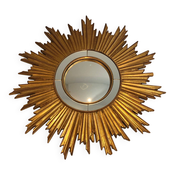 Miroir soleil en résine dorée