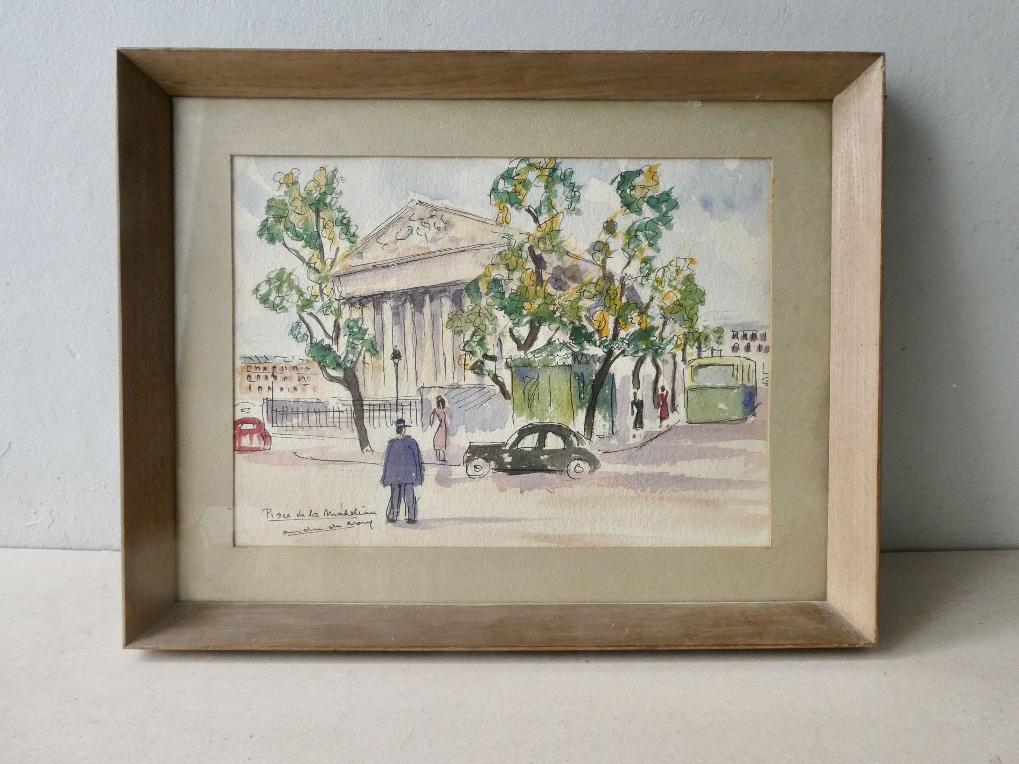 Watercolour painting of the Place de la Madeleine in Paris, 1950s.