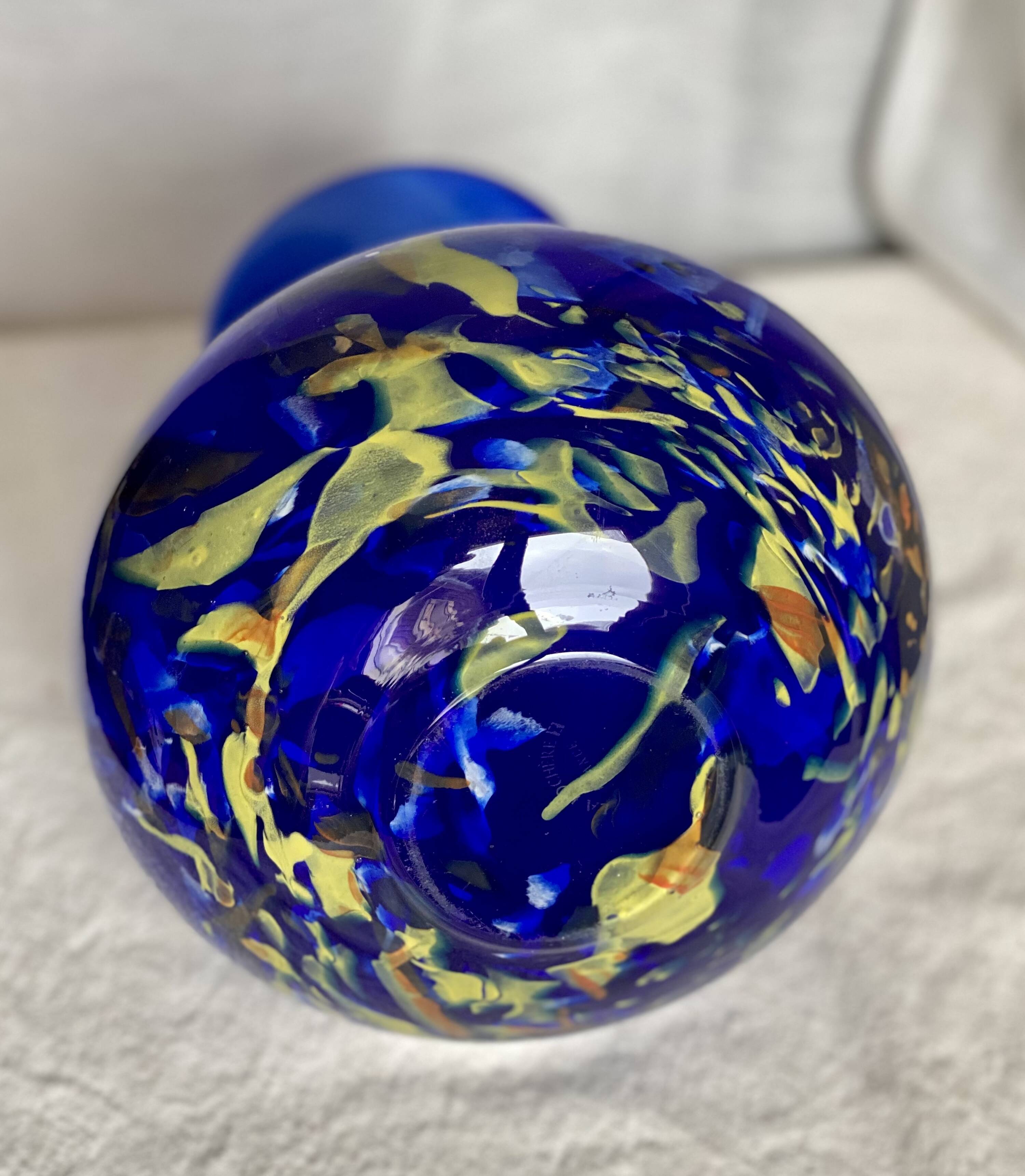 La Rochère vintage speckled blue glass vase 1970-80