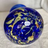 Vase verre bleu moucheté La Rochère vintage 1970-80