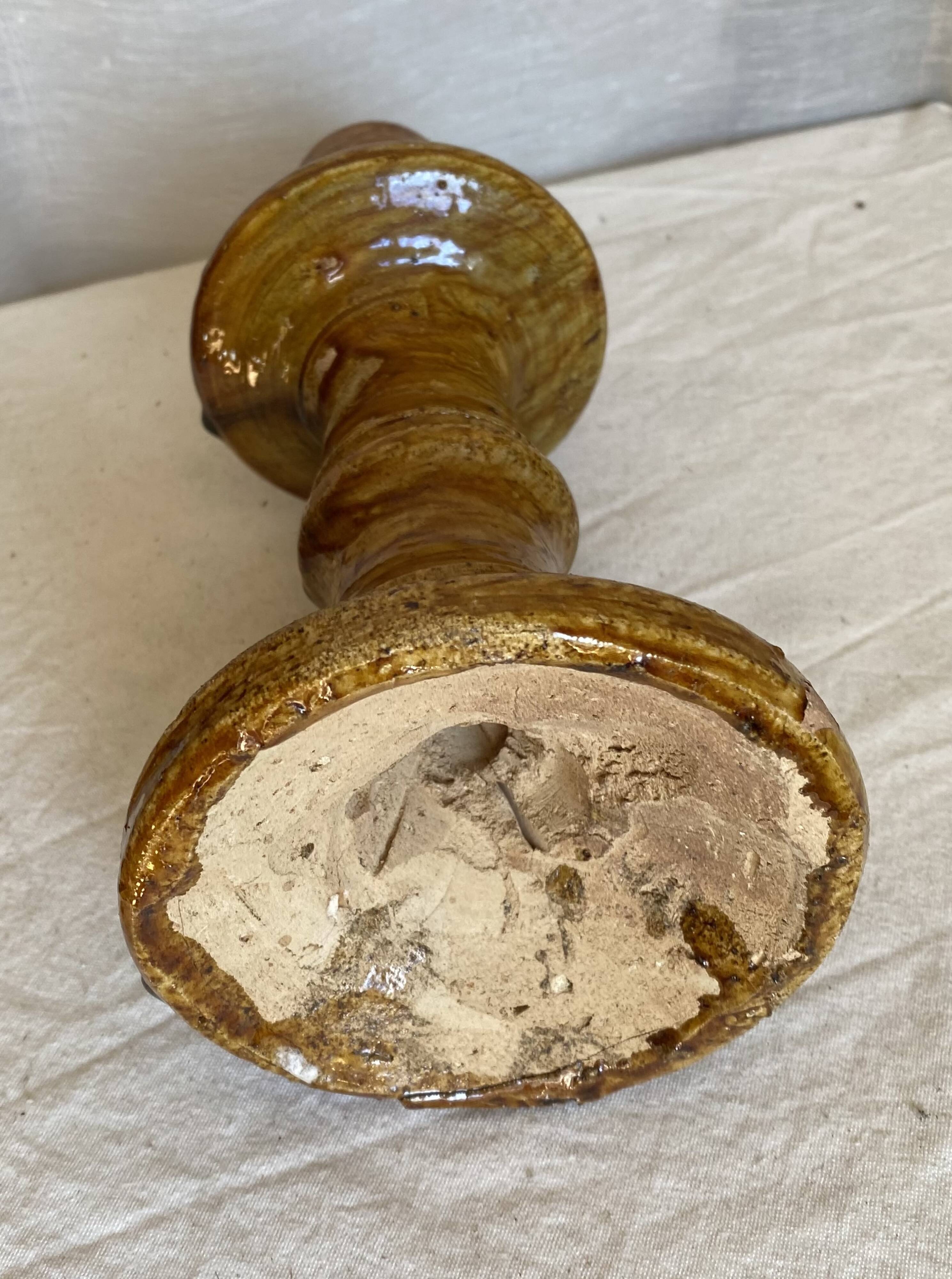 Tamegroute candle holder, Moroccan pottery, yellow ochre