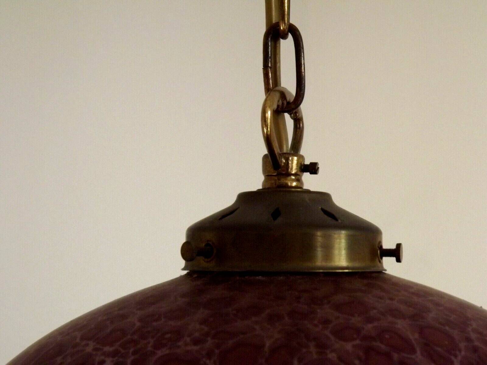 French Mid Century Purple Art Glass Ceiling Light Beaded Fringed Shade 4491