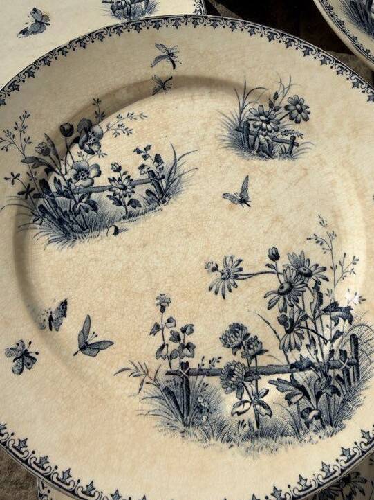 6 flat plates Terre de Fer, 19th century – Digoin & Sarreguemines