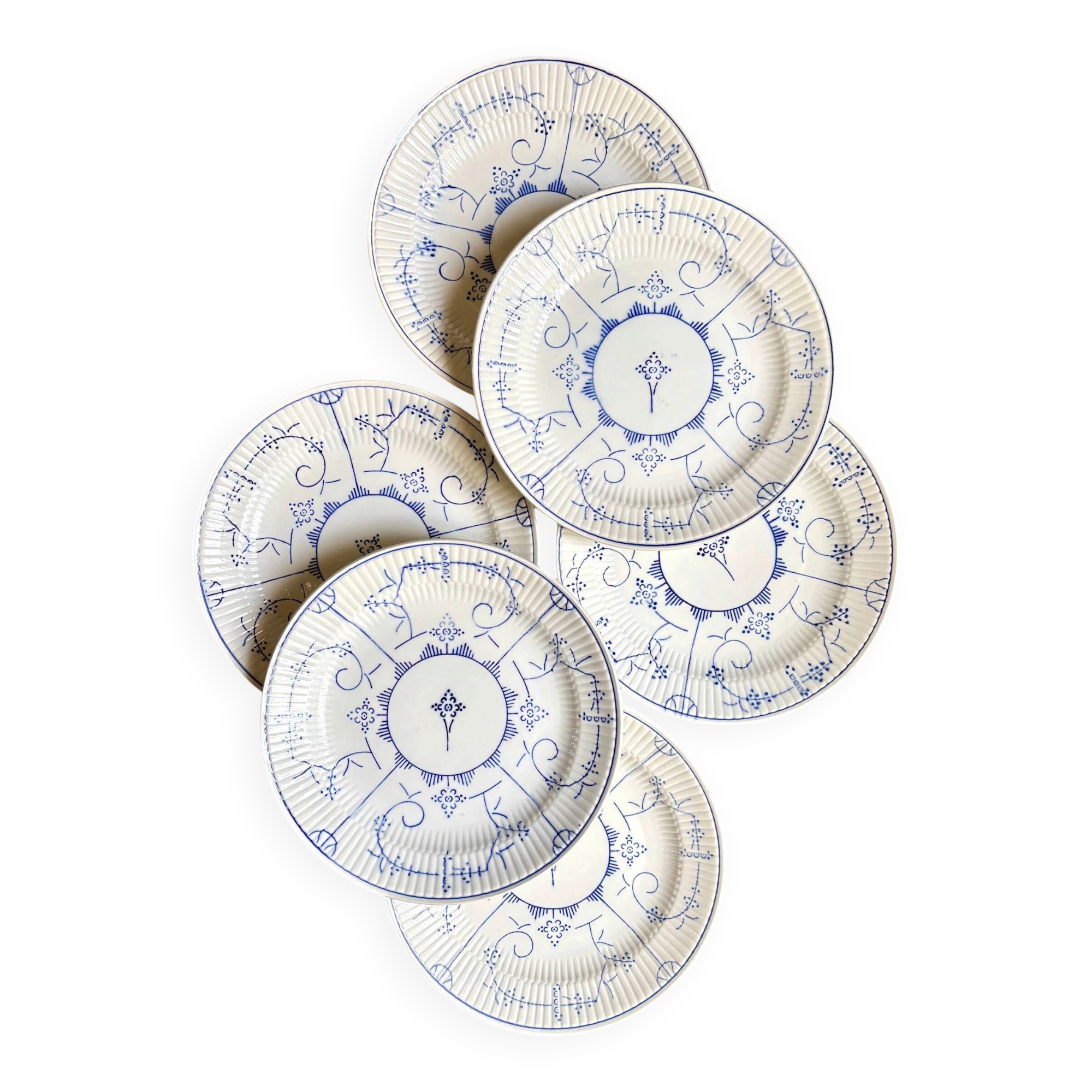 6 flat plates Boch La Louvière in blue glazed earthenware, "Copenhagen" service - 1920s-30s