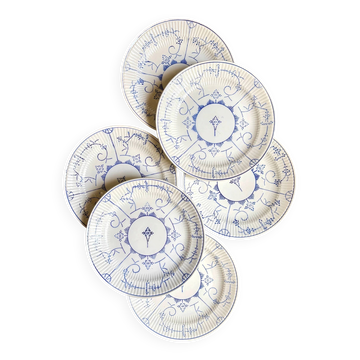 6 flat plates Boch La Louvière in blue glazed earthenware, "Copenhagen" service - 1920s-30s