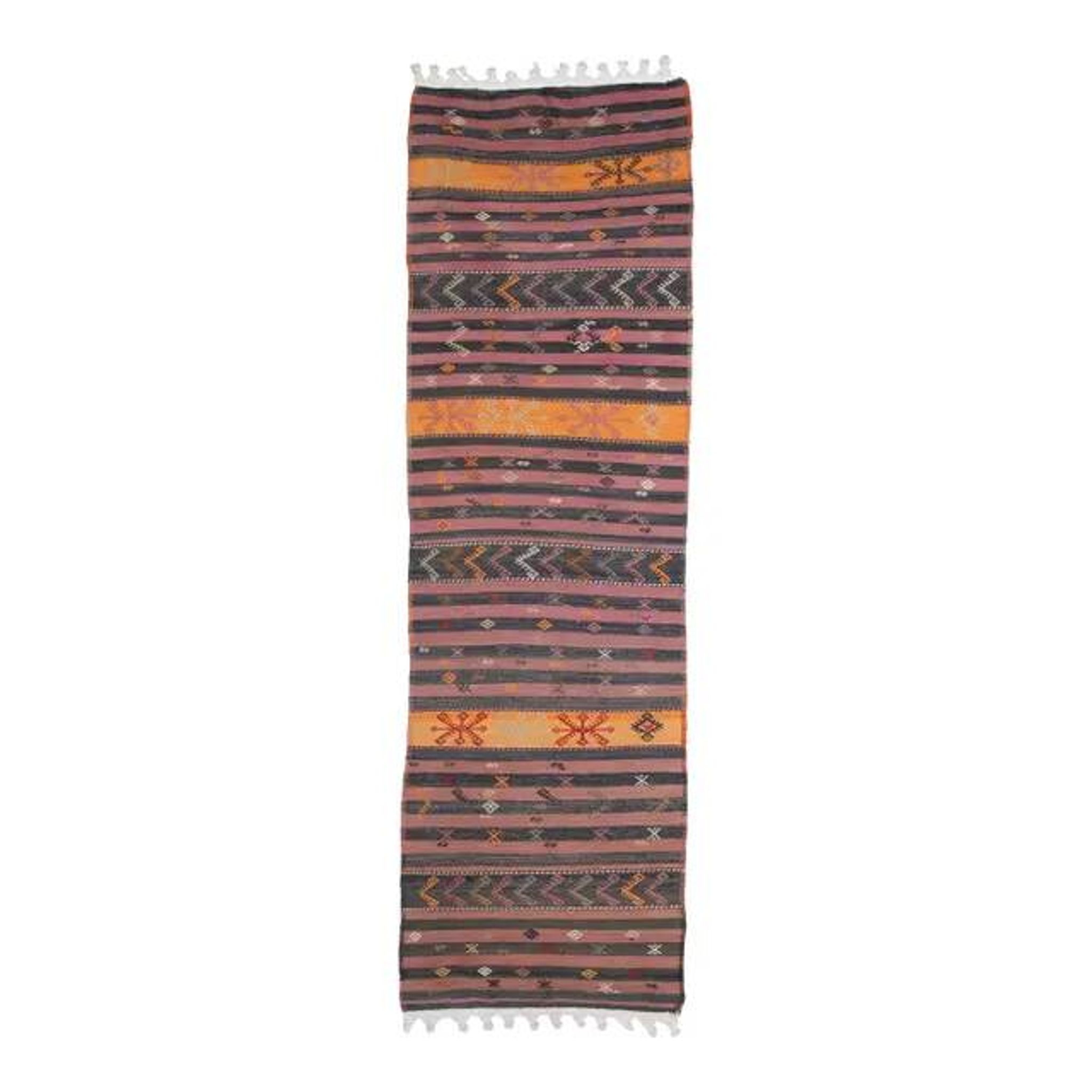 Purple Vintage Turkish Handmade Wool Kilim Runner Rug 109x398