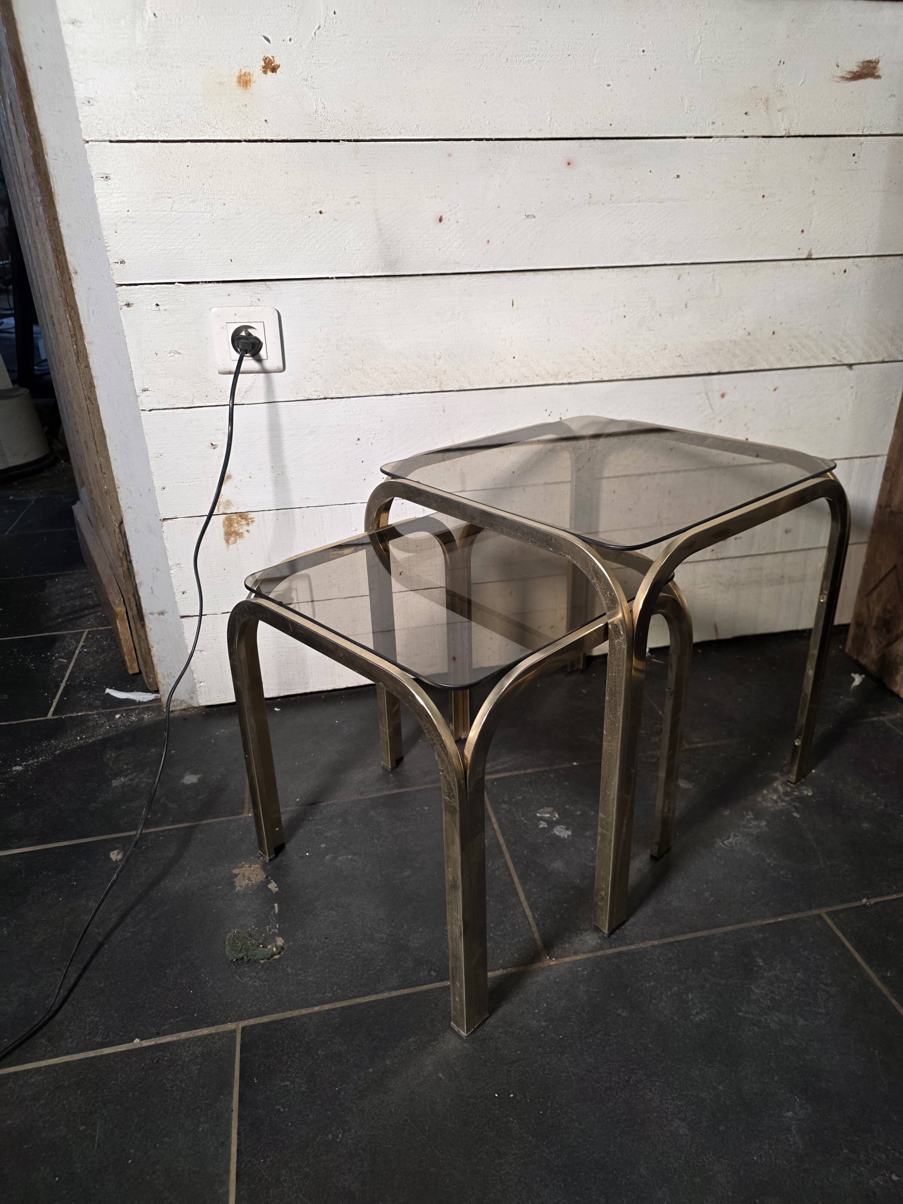 1970s golden metal nesting table