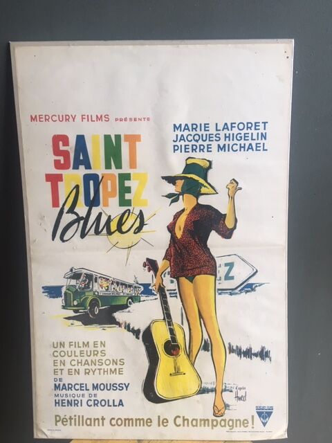 Affiche cinema vintage Saint Tropez blues