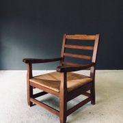 Rustic Oak & Rush Armchair, France, 1930s