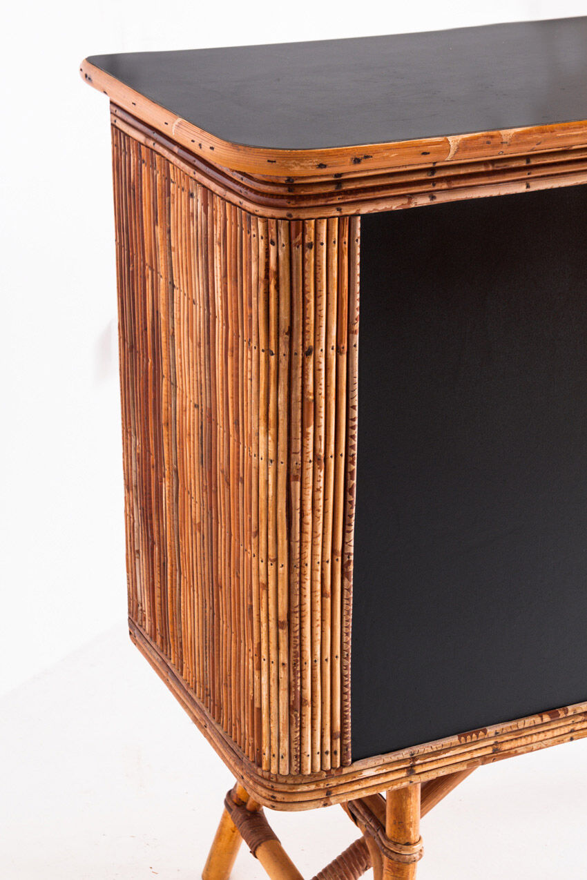 Vintage bar counter in canning and rattan. France, 50s.